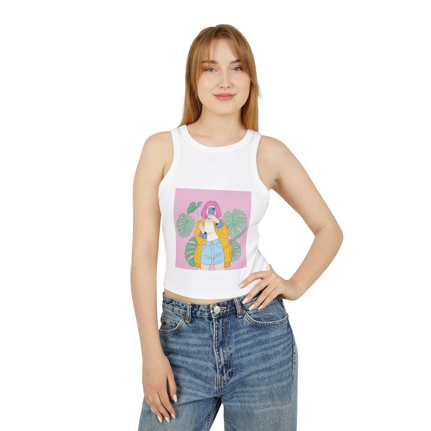 Chic Women's Crop Tank Top with Tropical Vibes, Summer Fashion, Beachwear, Casual Outing, Gift for Her