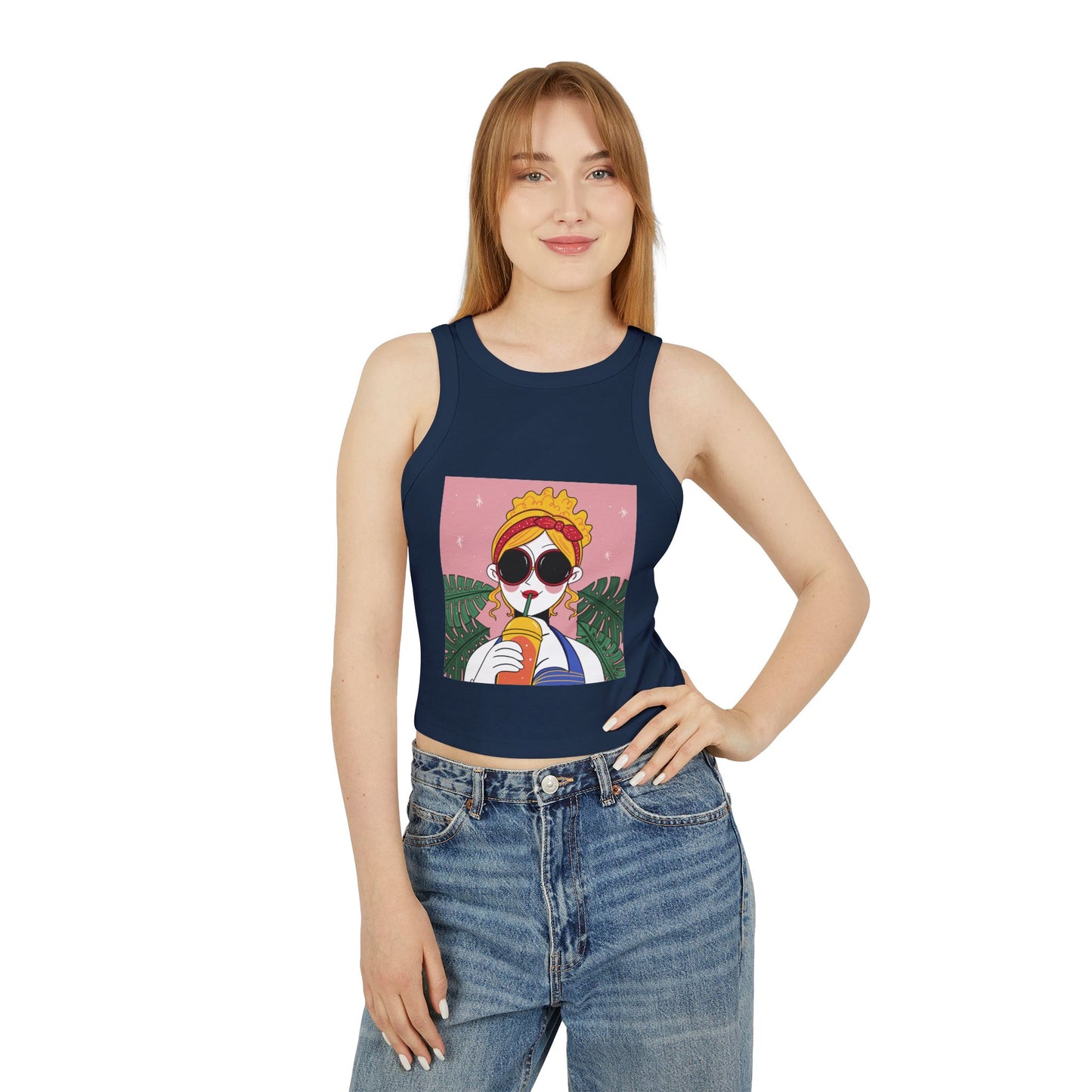 Women’s Chic Racer Tank Top – Casual Summer Crop Top