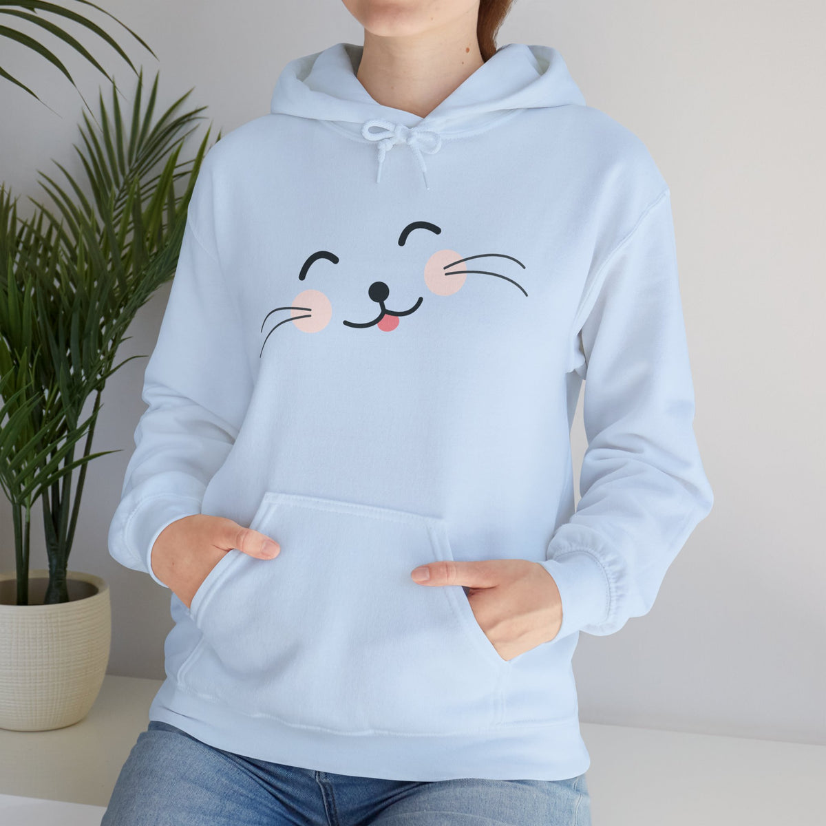 Pink Cozy Unisex Hoodie with Adorable Face Print