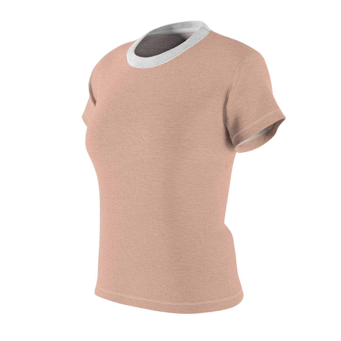 Beige t-shirt with white trim on a white background