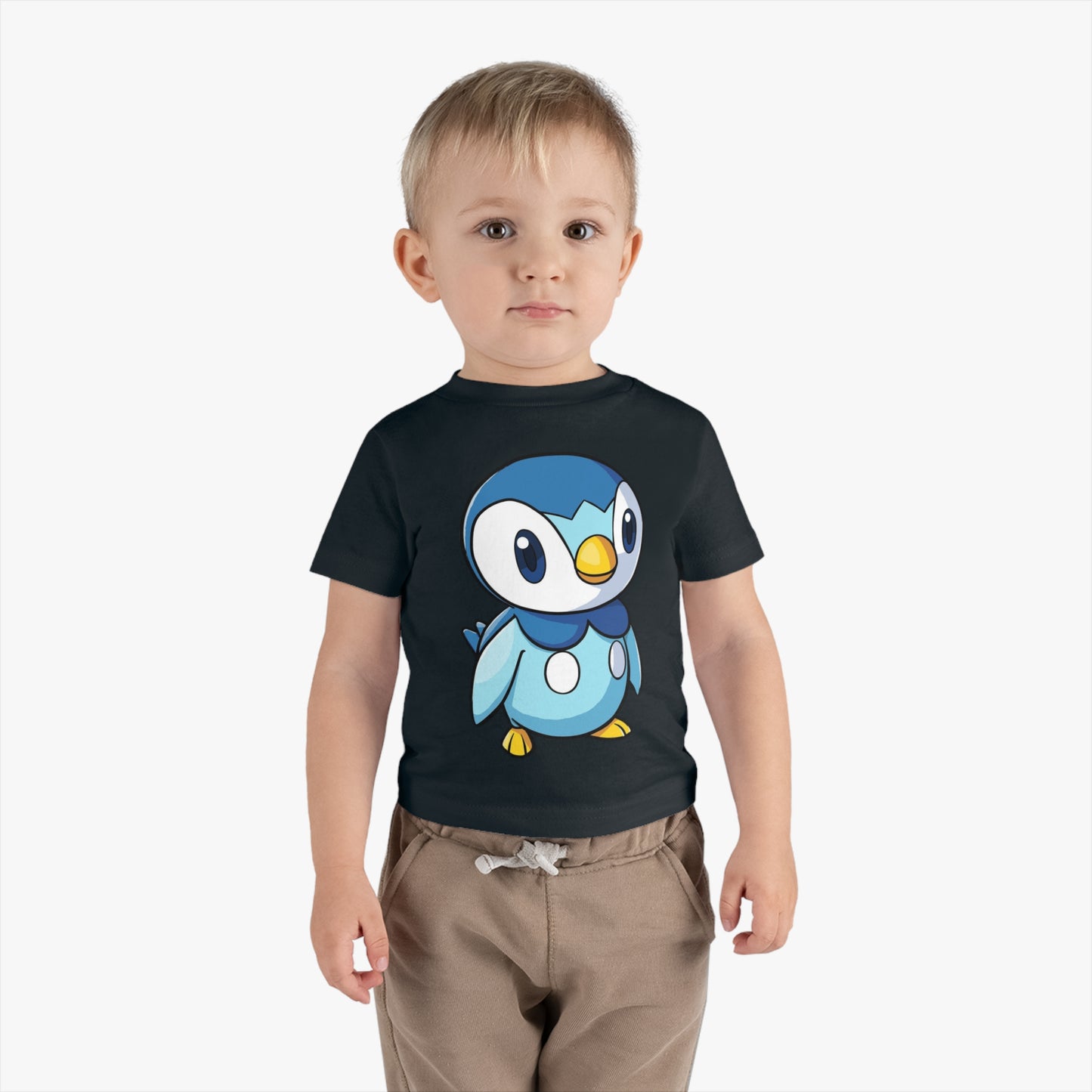 Child Black T-shirt Blue Penguin Cartoon