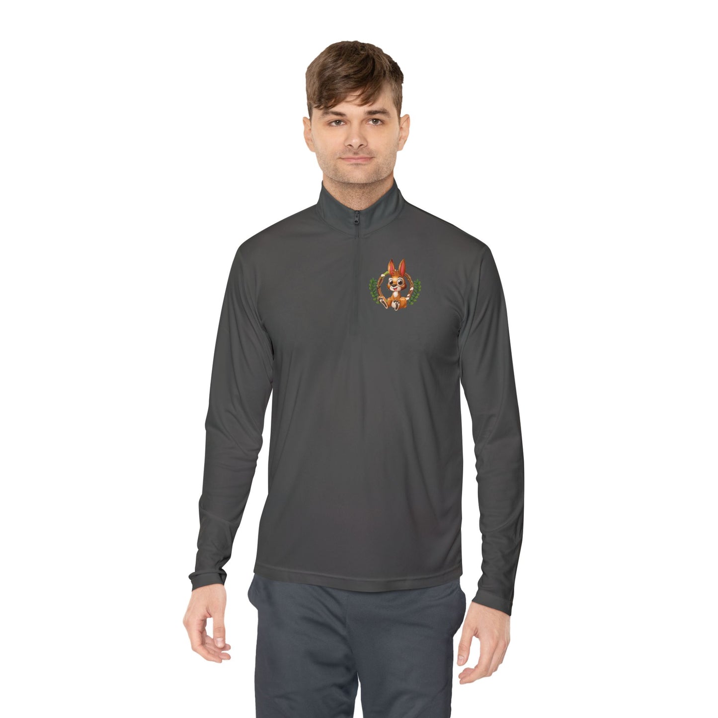 Classic Black Unisex Quarter-Zip Pullover with Crest Detail