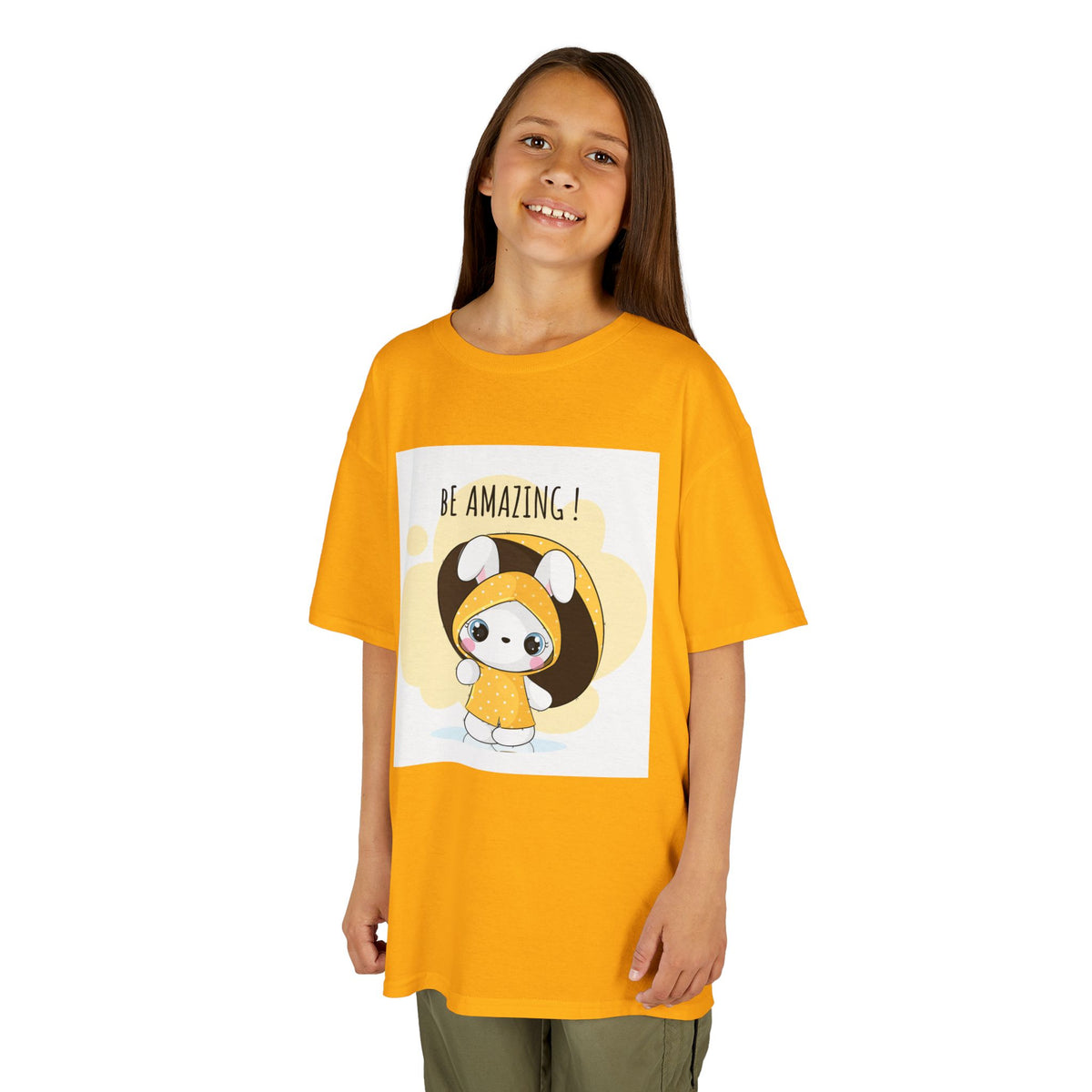 Yellow Kids Heavy Cotton t-shirt with a Cartoon Character