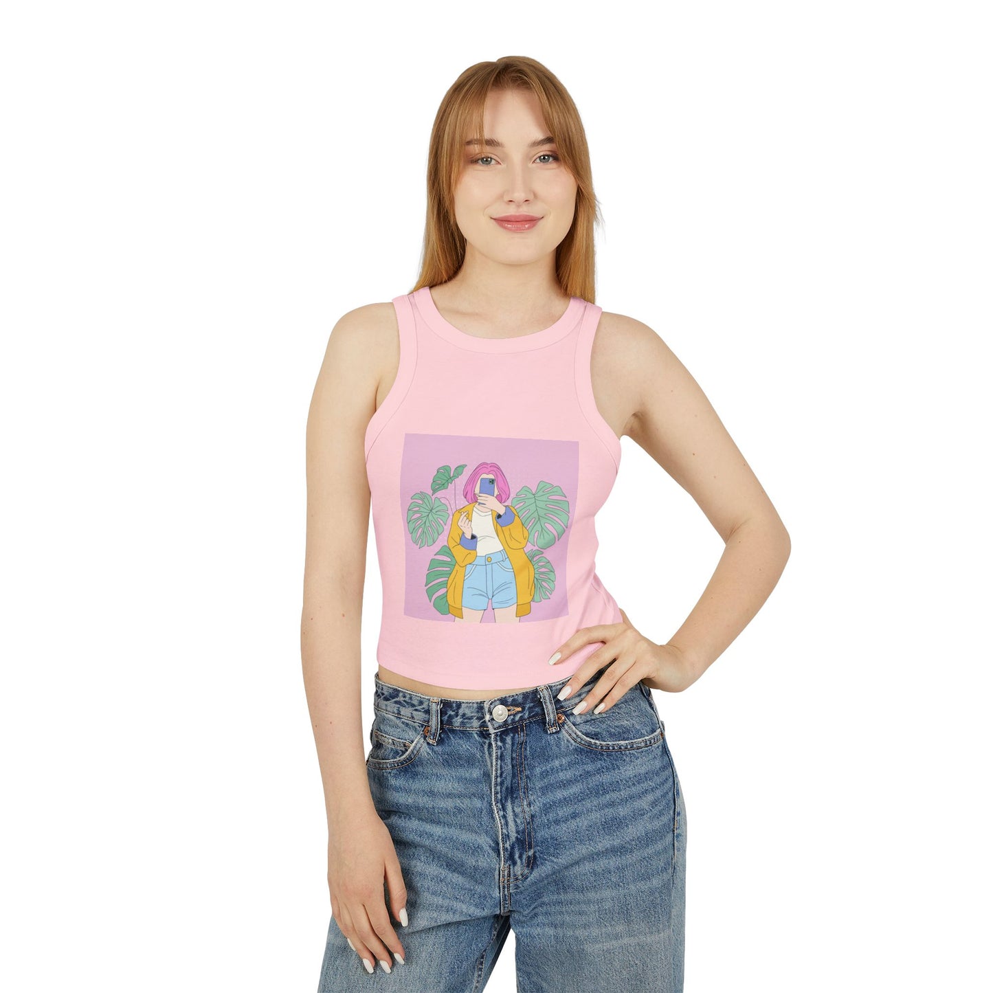 Chic Women's Crop Tank Top with Tropical Vibes, Summer Fashion, Beachwear, Casual Outing, Gift for Her