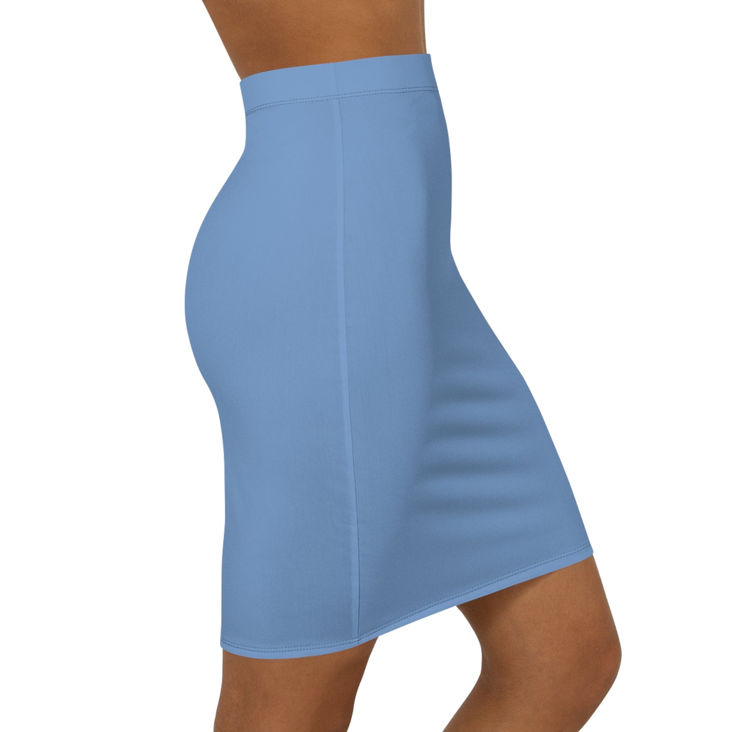 Women Mid-Waist Pencil Skirt - Blue