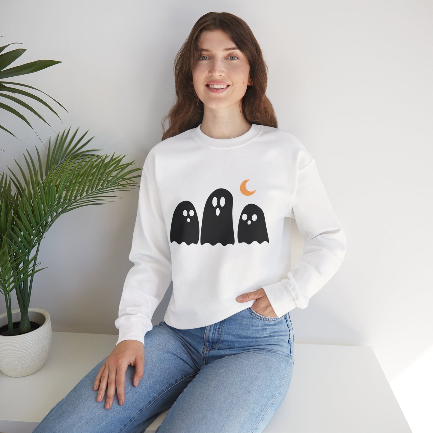 Kawaii Ghost Halloween Unisex Crewneck Sweatshirt