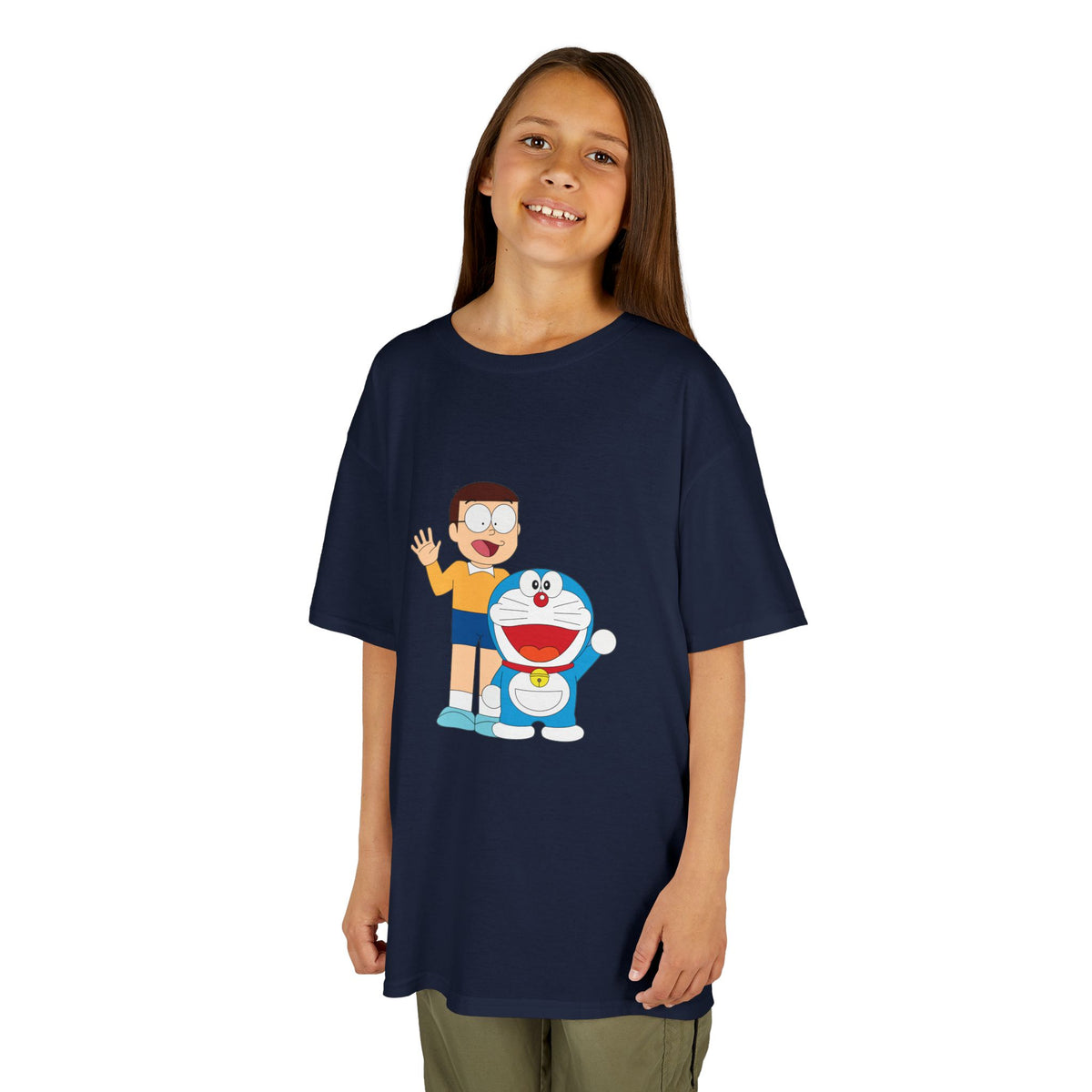 Kids Heavy Cotton Teal T-Shirt with a Graphic Design