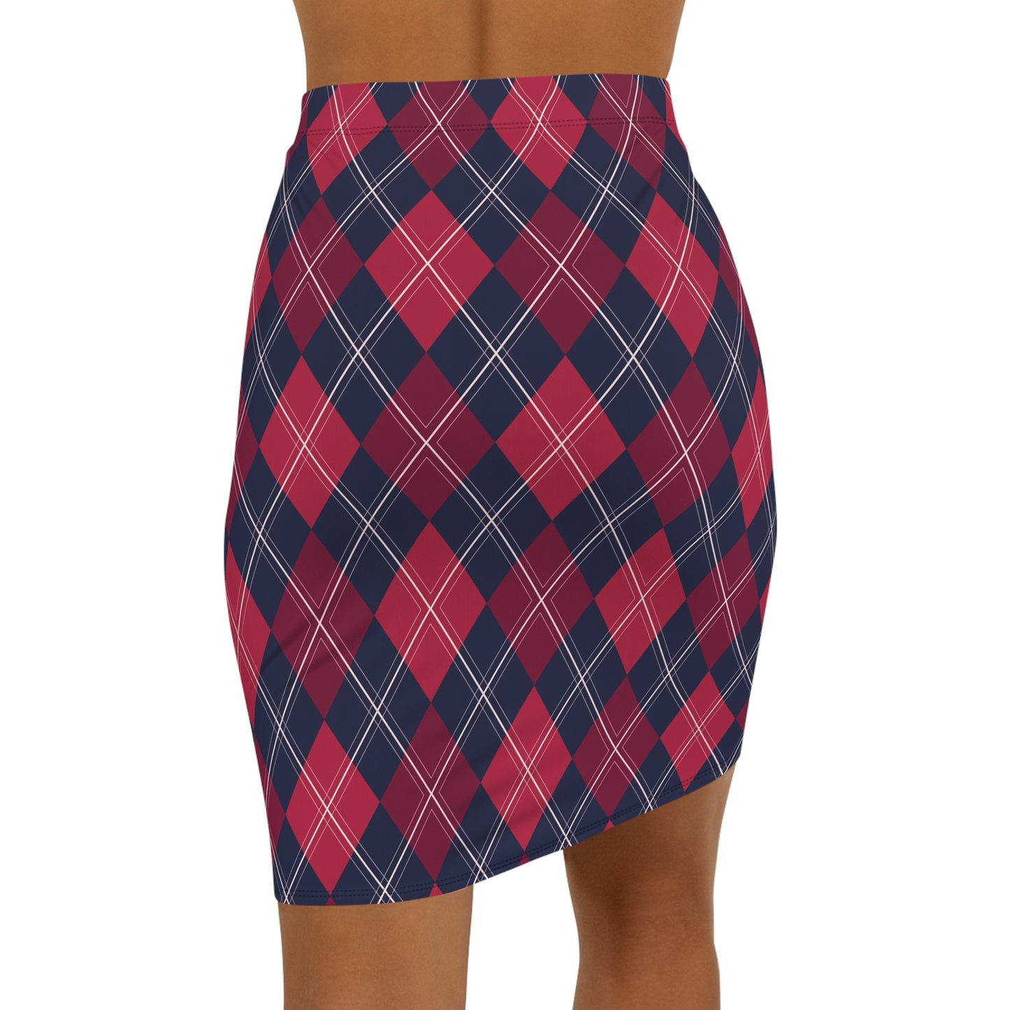 Red Blue Patterned  Pencil Skirt for Women