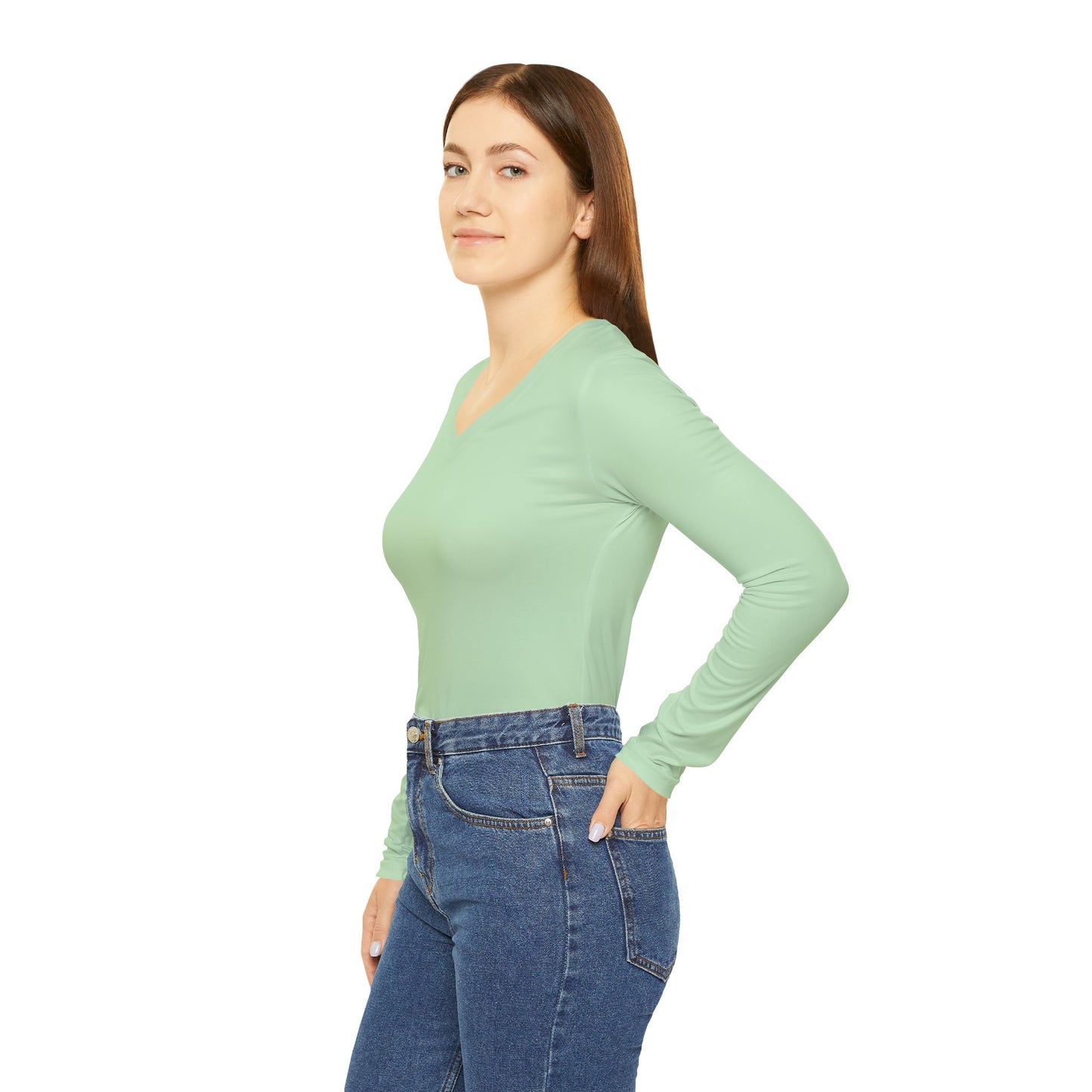 Mint Green Women's Long Sleeve V-Neck Shirt