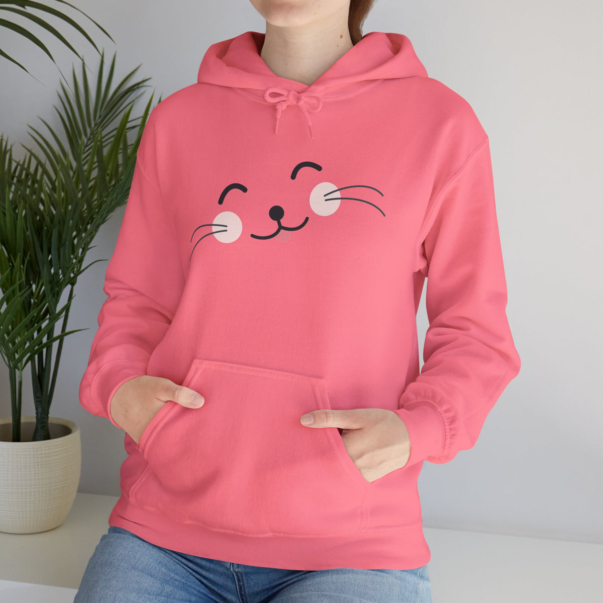 Pink Cozy Unisex Hoodie with Adorable Face Print