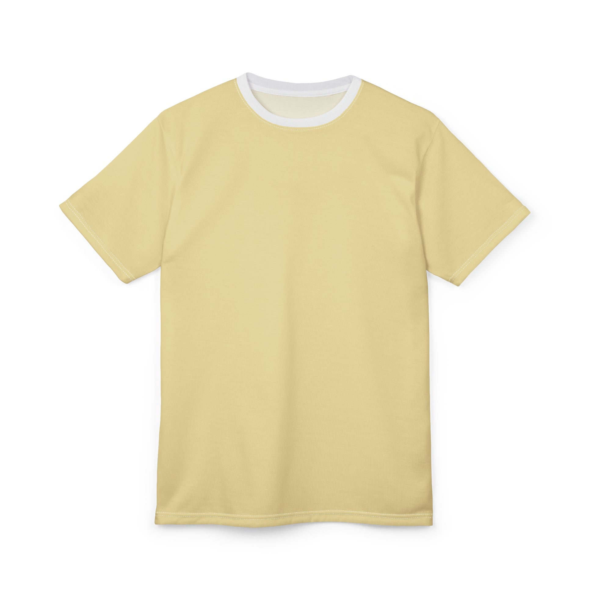 Yellow t-shirt with white trim on a white background