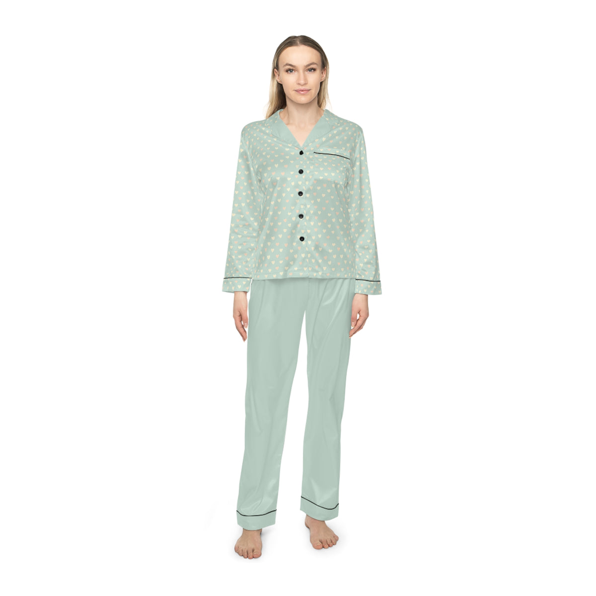 Women’s Satin Pajama Set with All-Over Print Design
