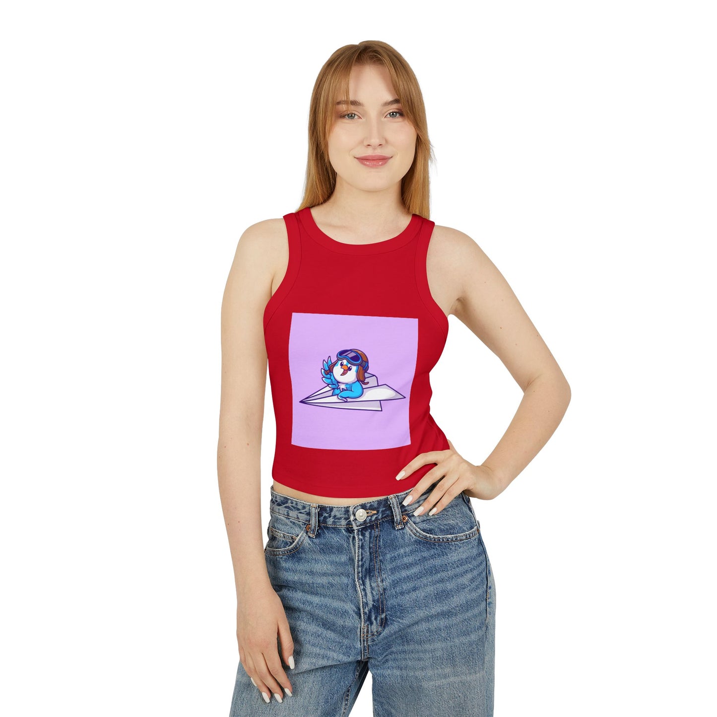 Playful Racer Tank Top with Whimsical Paper Plane Design