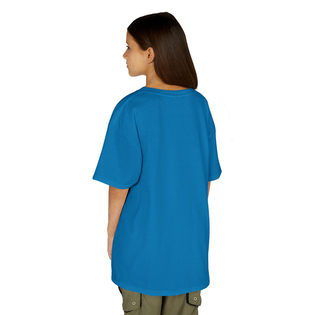 Kids Heavy Cotton Teal T-Shirt with a Graphic Design