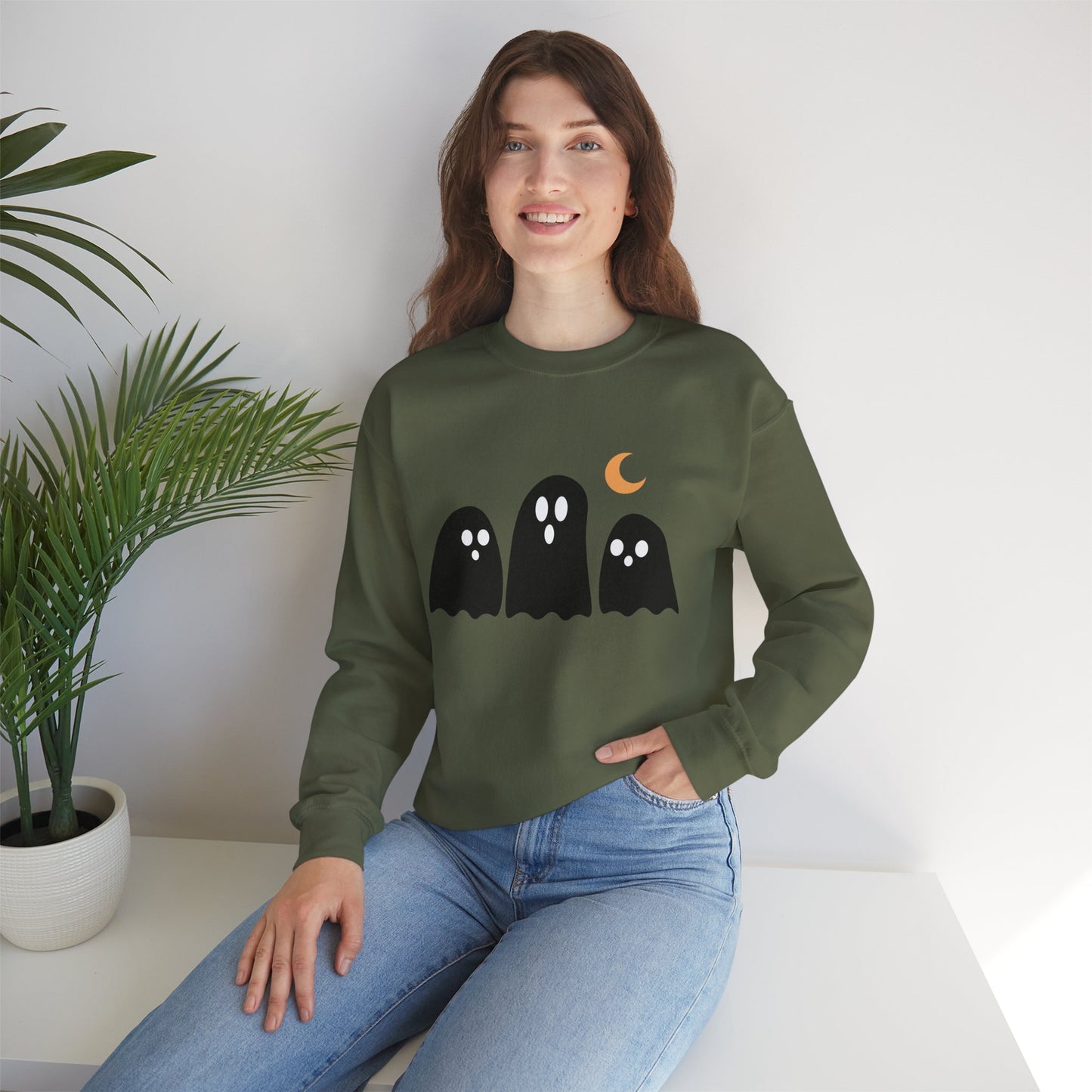 Kawaii Ghost Halloween Unisex Crewneck Sweatshirt