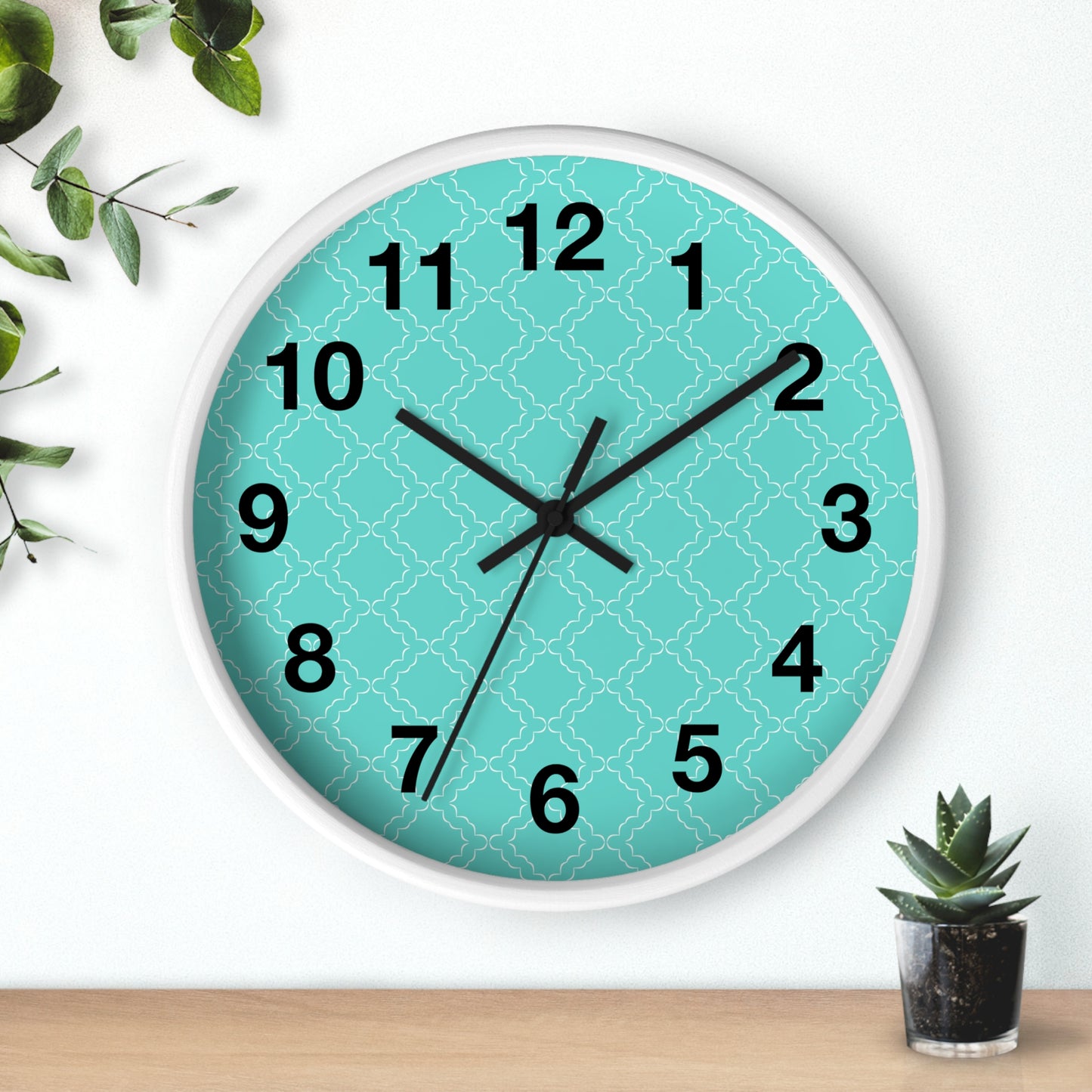 Wall Clock with Turquoise Face and Black Frame