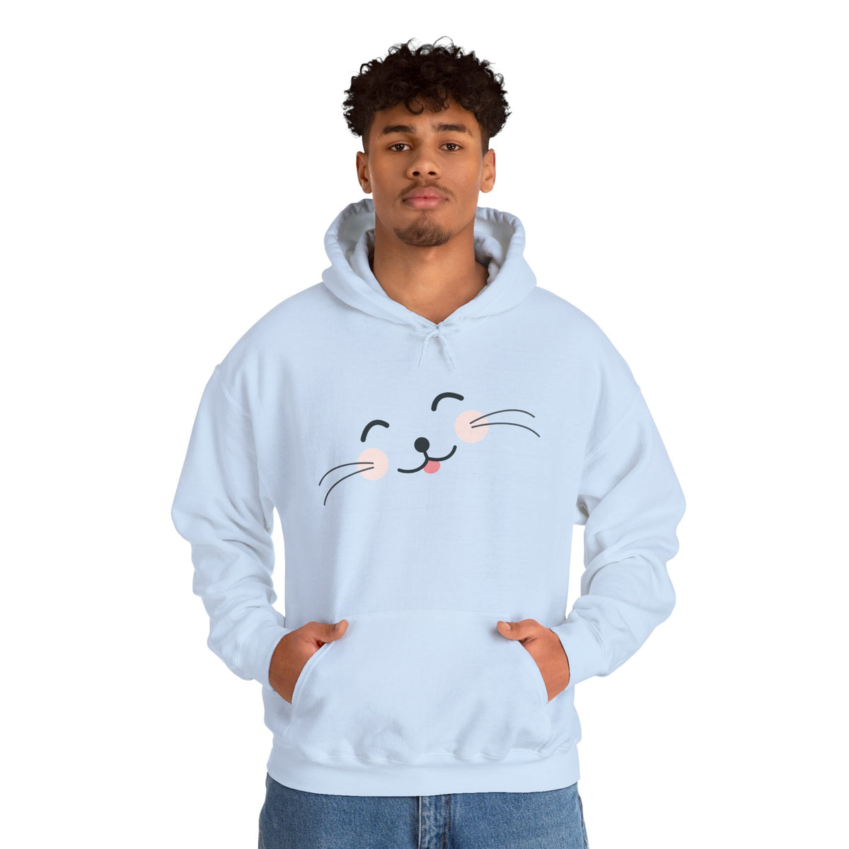 Pink Cozy Unisex Hoodie with Adorable Face Print