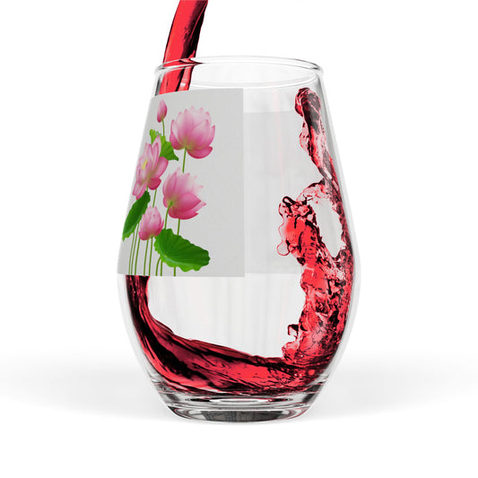 Stemless Wine Glass with Pink Lotus Floral Elegant Printed Drinkware