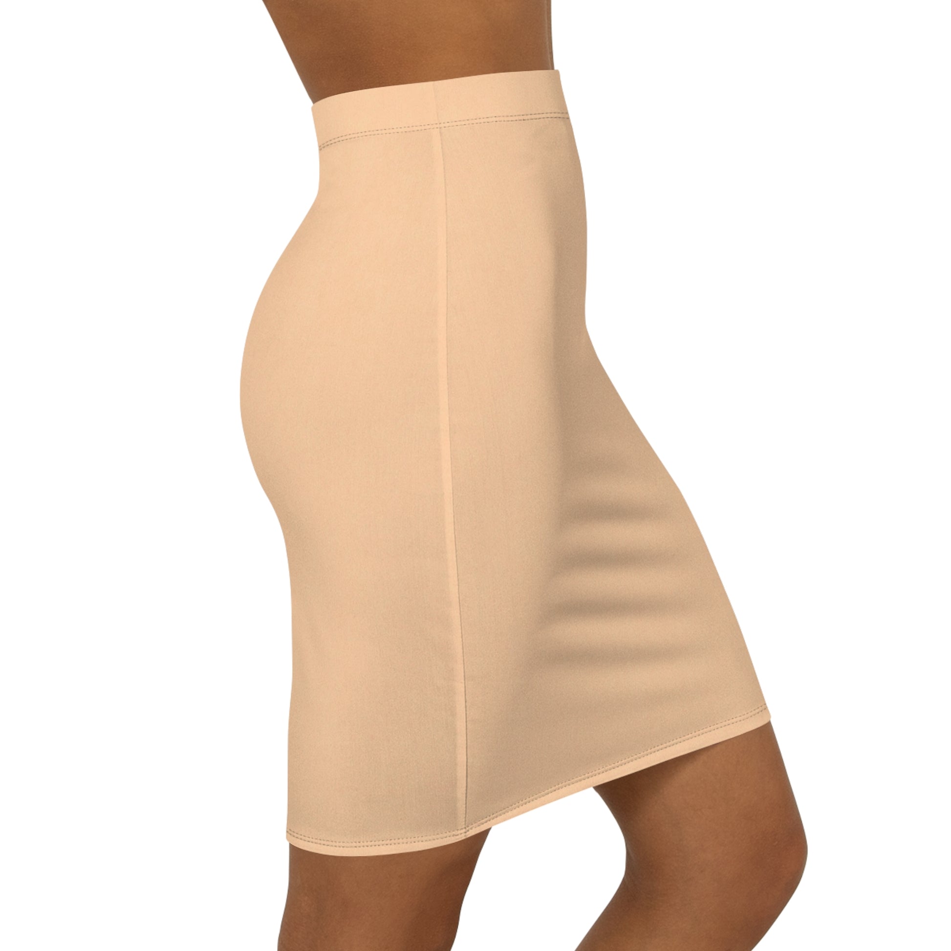 Beige shapewear skirt worn by a person on a white background