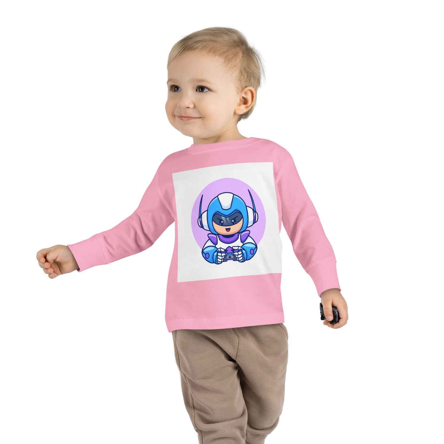 Blue Cyber Gamer Kids Tee Cartoon Robot Player Shirt