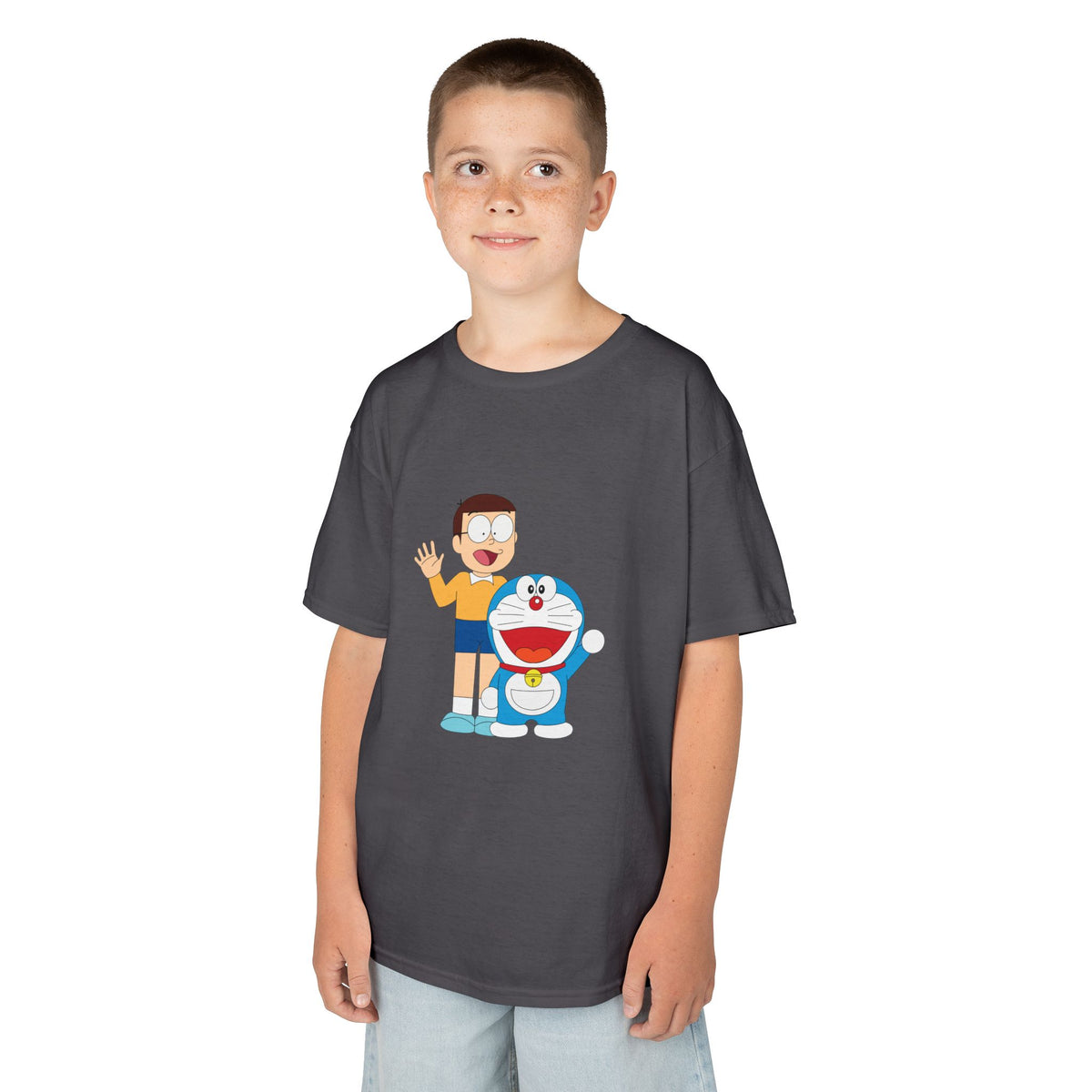 Kids Heavy Cotton Teal T-Shirt with a Graphic Design