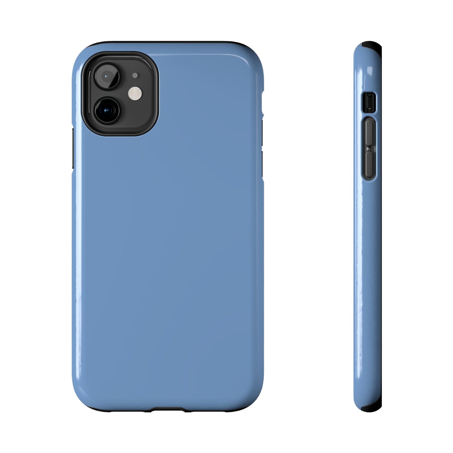 Blue phone case shown from front and side on a white background