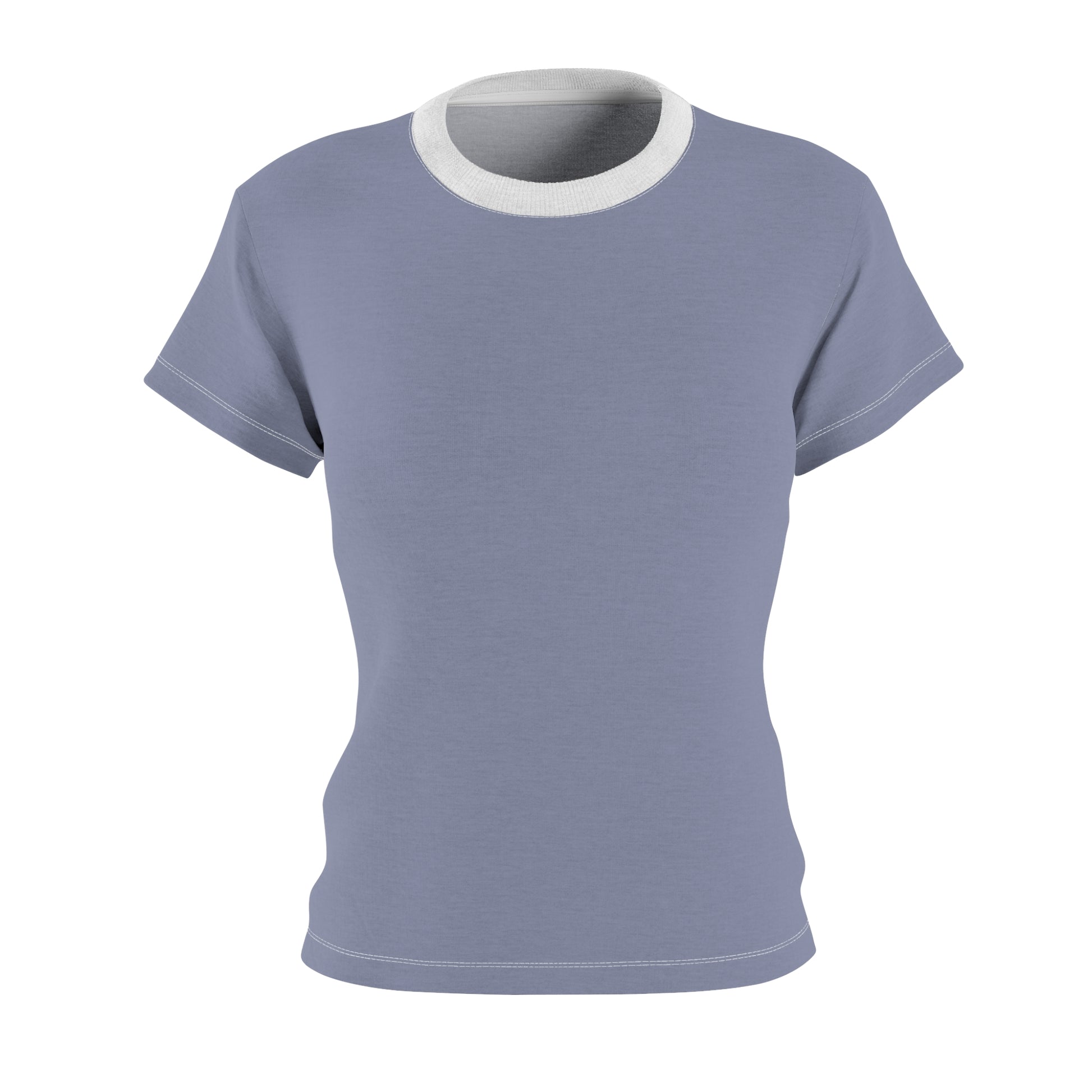 Plain light blue t-shirt with white trim on a white background