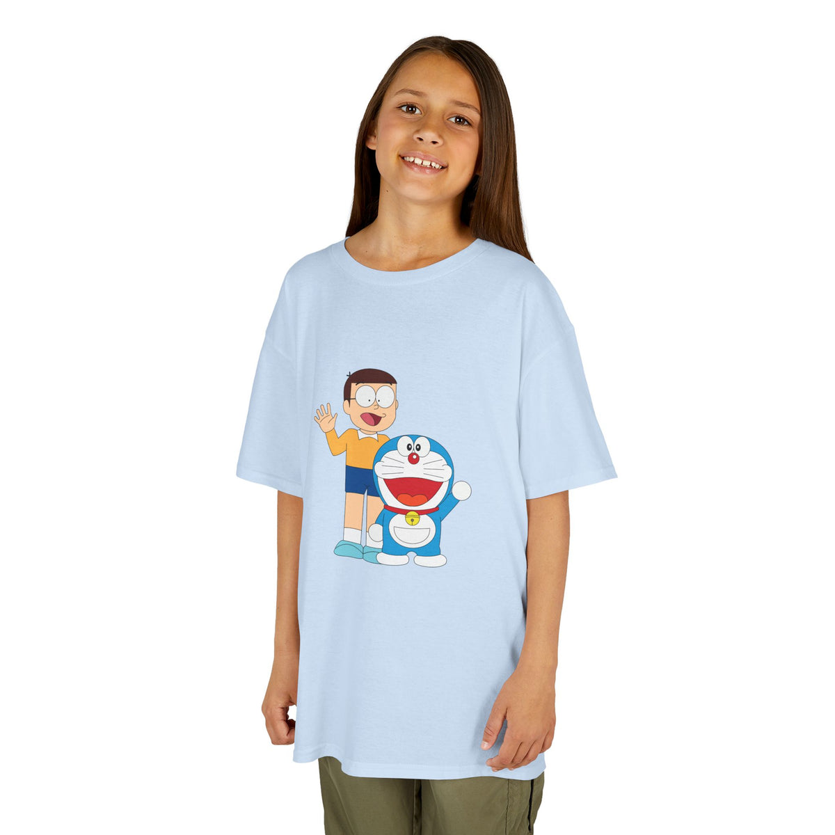 Kids Heavy Cotton Teal T-Shirt with a Graphic Design