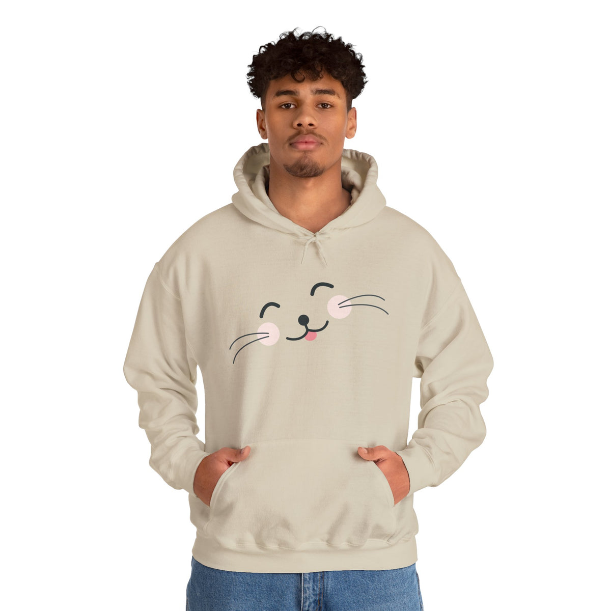 Pink Cozy Unisex Hoodie with Adorable Face Print