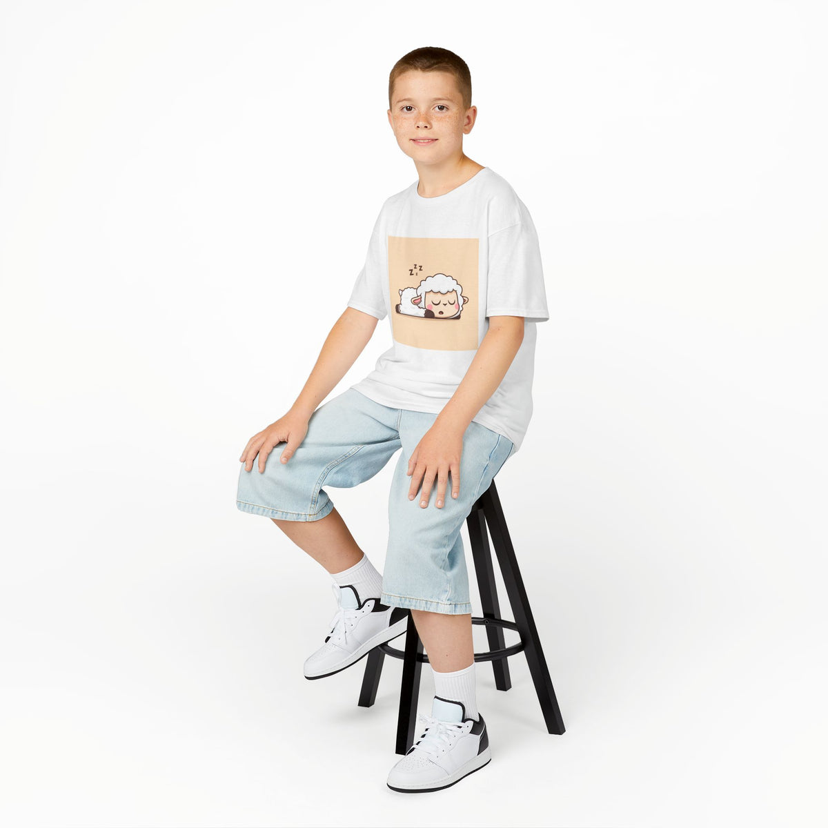 Sleeping Sheep Print Kids Heavy Cotton T-Shirt