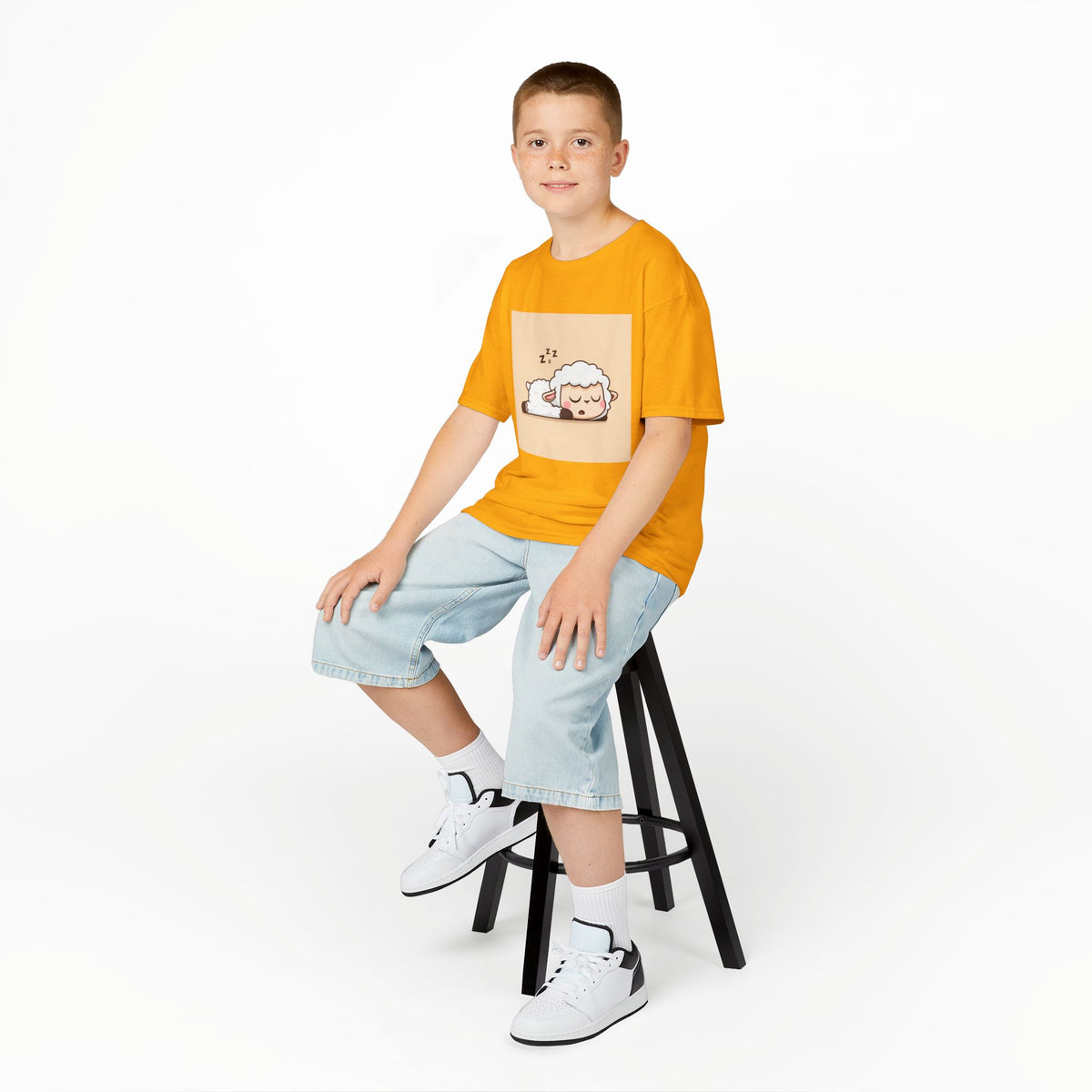 Sleeping Sheep Print Kids Heavy Cotton T-Shirt