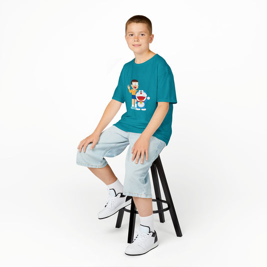 Kids Heavy Cotton Teal T-Shirt with a Graphic Design