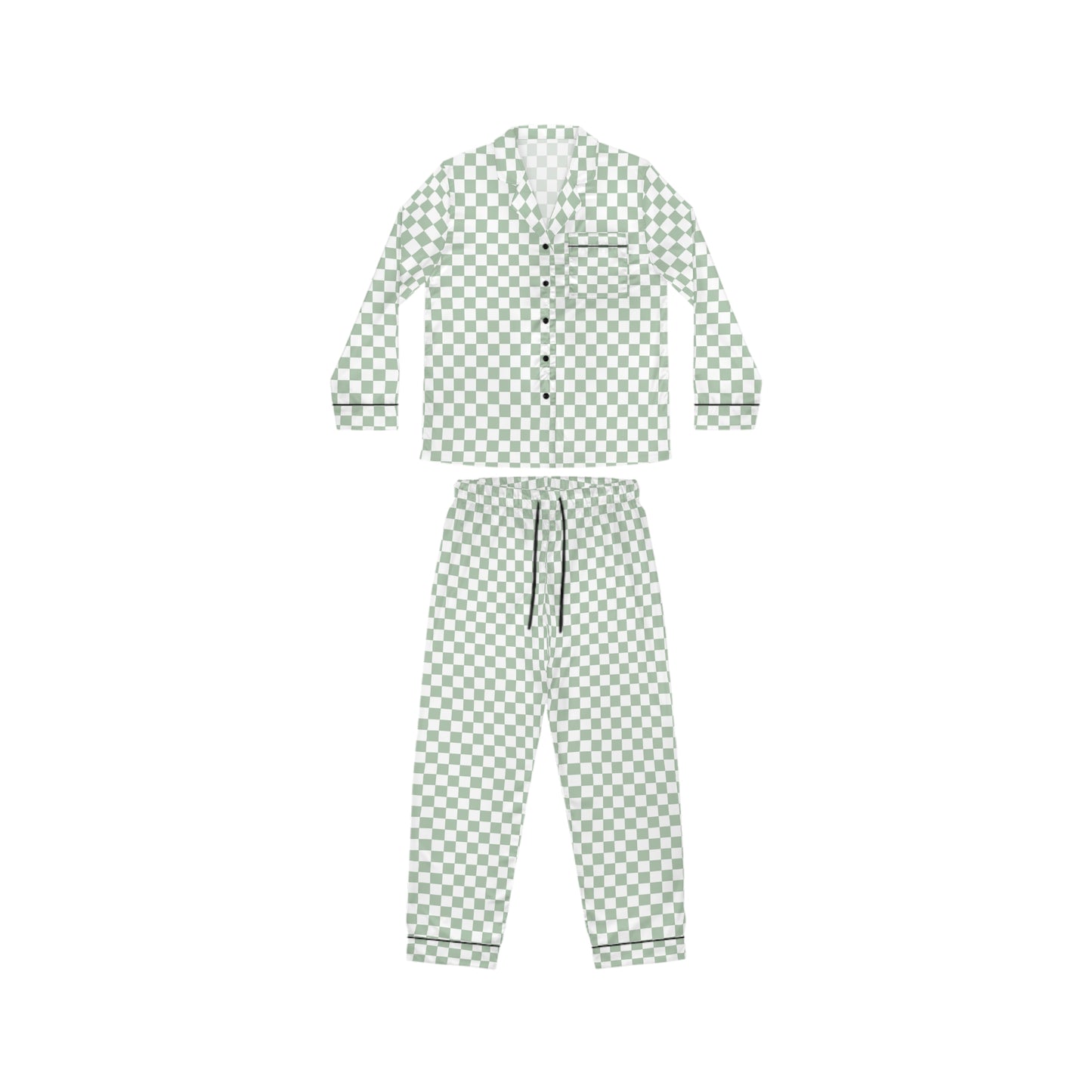 Green Checkered Women’s Satin Pajama Set for Cozy Nights