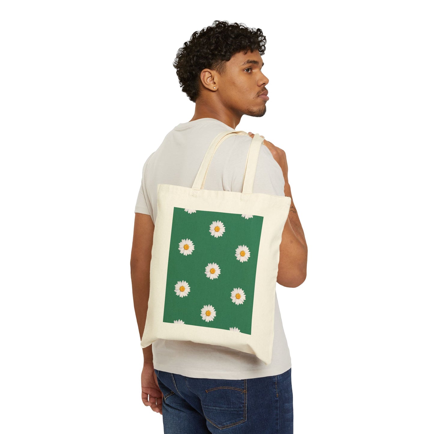 Vintage Style Daisy Tote Bag Reusable Cotton Carryall