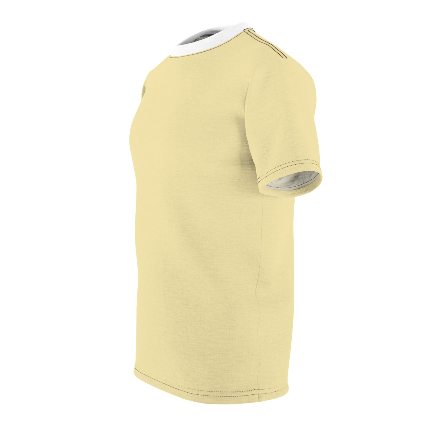 Yellow t-shirt with white collar on a white background