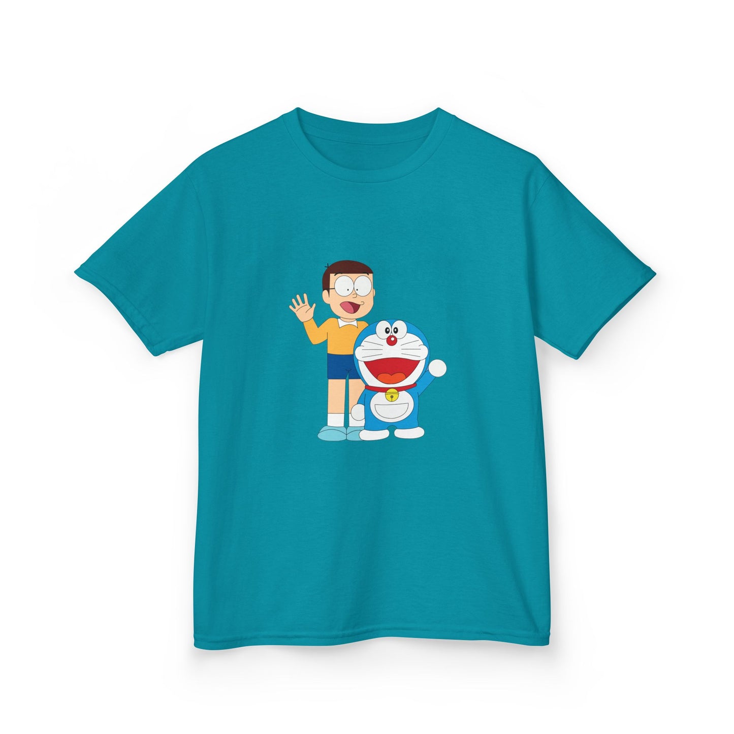Kids Heavy Cotton Teal T-Shirt with a Graphic Design