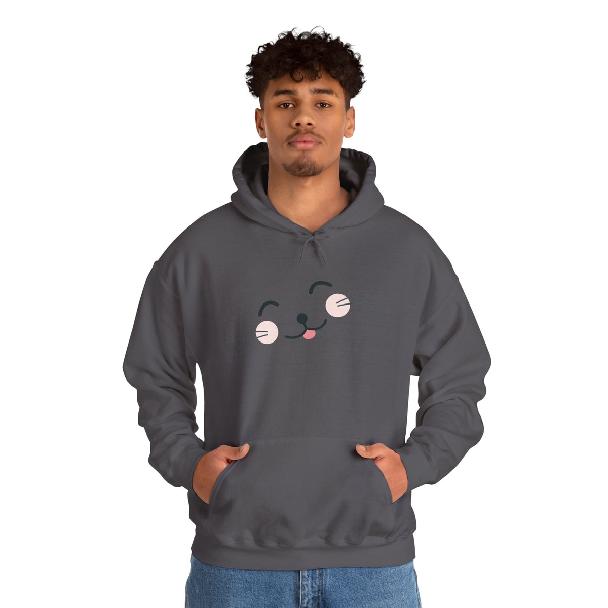 Pink Cozy Unisex Hoodie with Adorable Face Print