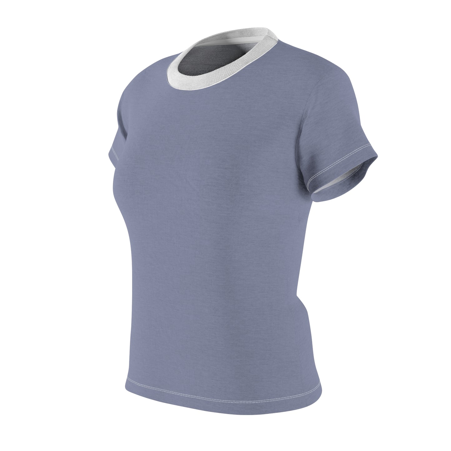 Plain light blue t-shirt with white trim on a white background