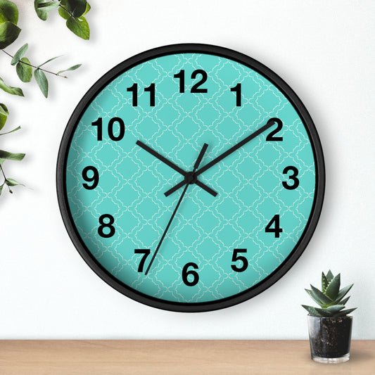 Wall Clock with Turquoise Face and Black Frame