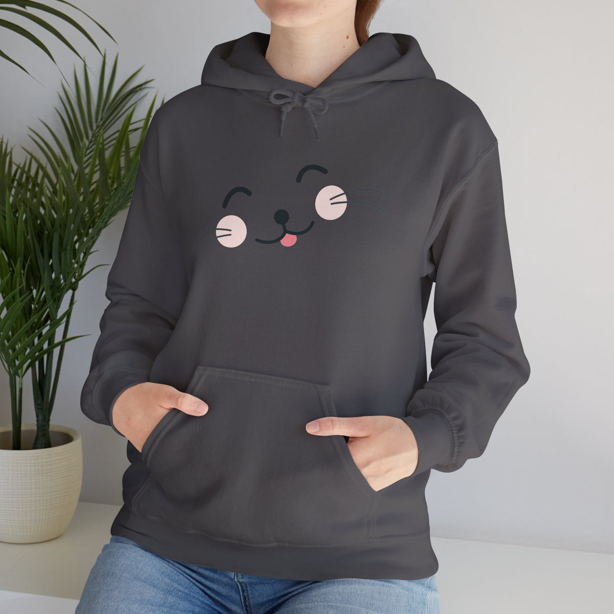 Pink Cozy Unisex Hoodie with Adorable Face Print