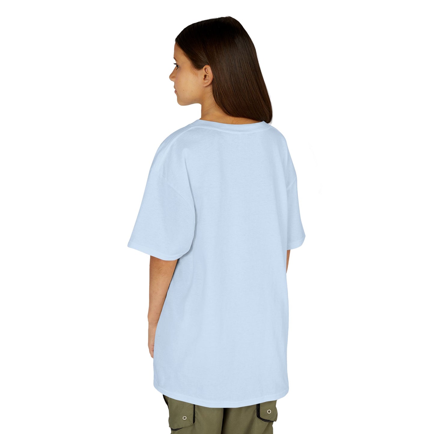 Kids Heavy Cotton Teal T-Shirt with a Graphic Design