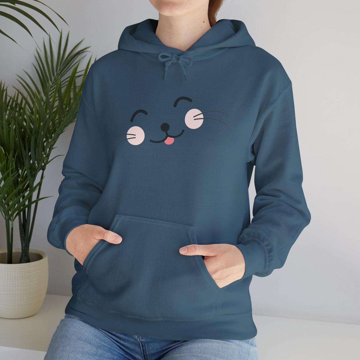 Pink Cozy Unisex Hoodie with Adorable Face Print