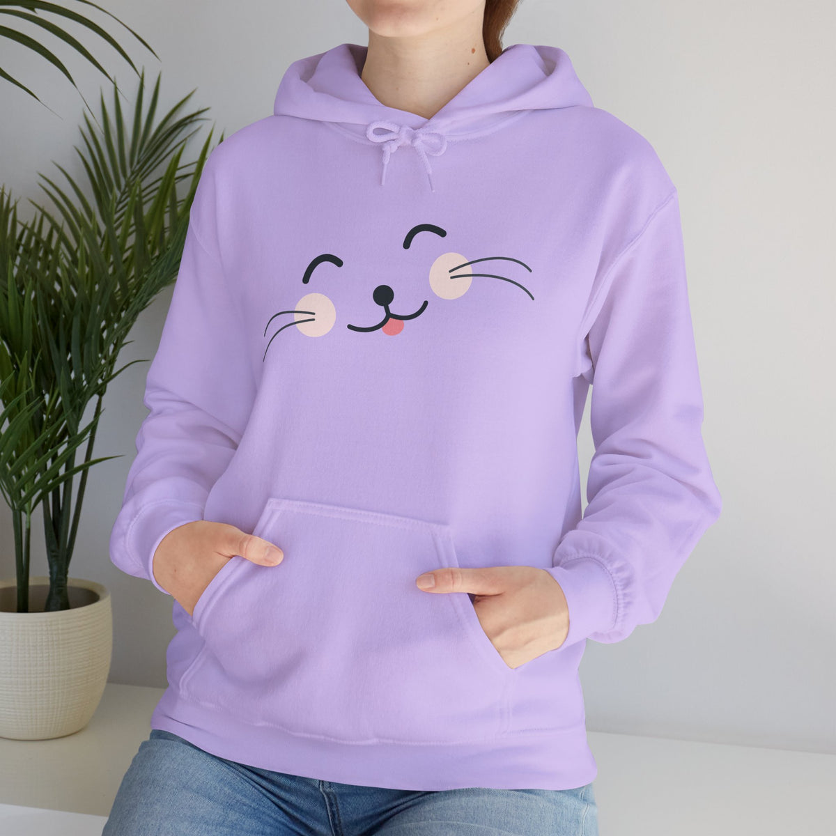 Pink Cozy Unisex Hoodie with Adorable Face Print