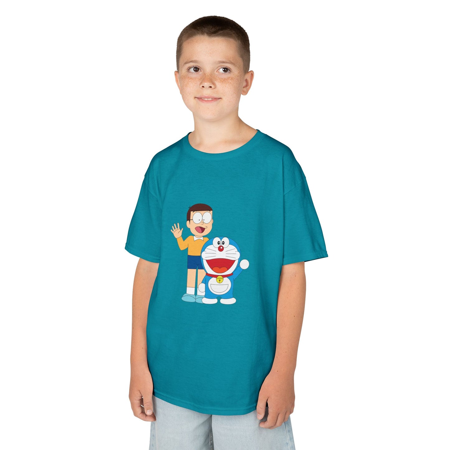 Kids Heavy Cotton Teal T-Shirt with a Graphic Design