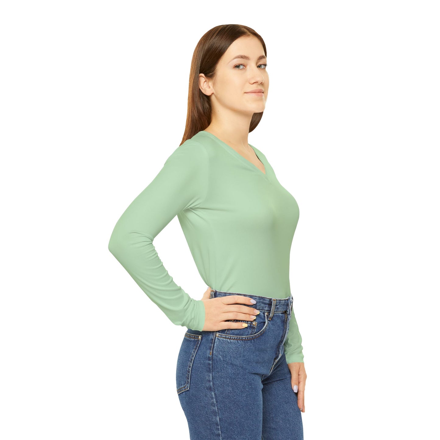 Mint Green Women's Long Sleeve V-Neck Shirt