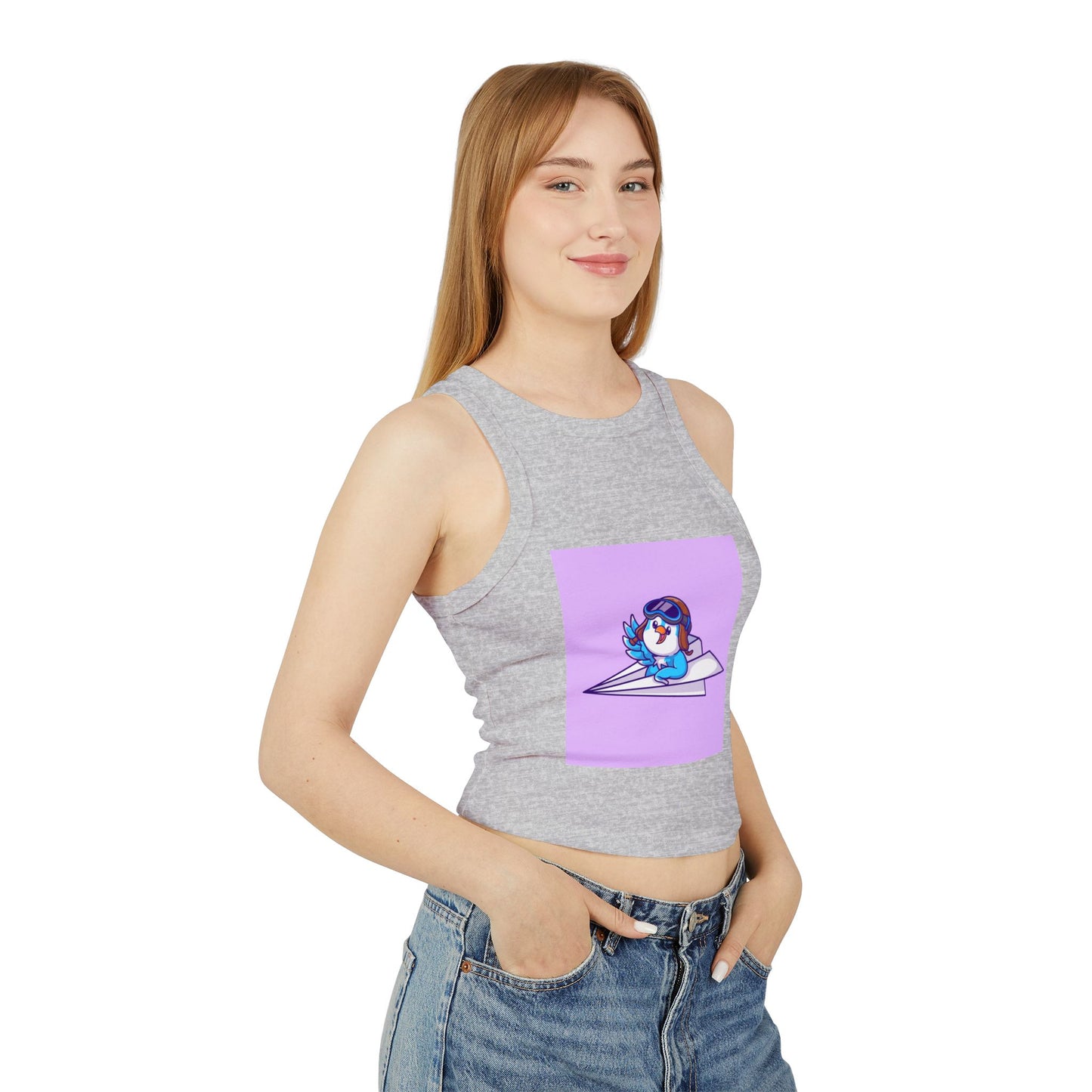 Playful Racer Tank Top with Whimsical Paper Plane Design