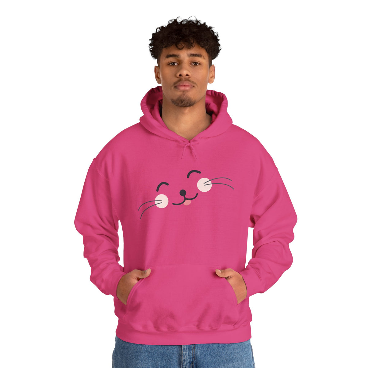 Pink Cozy Unisex Hoodie with Adorable Face Print