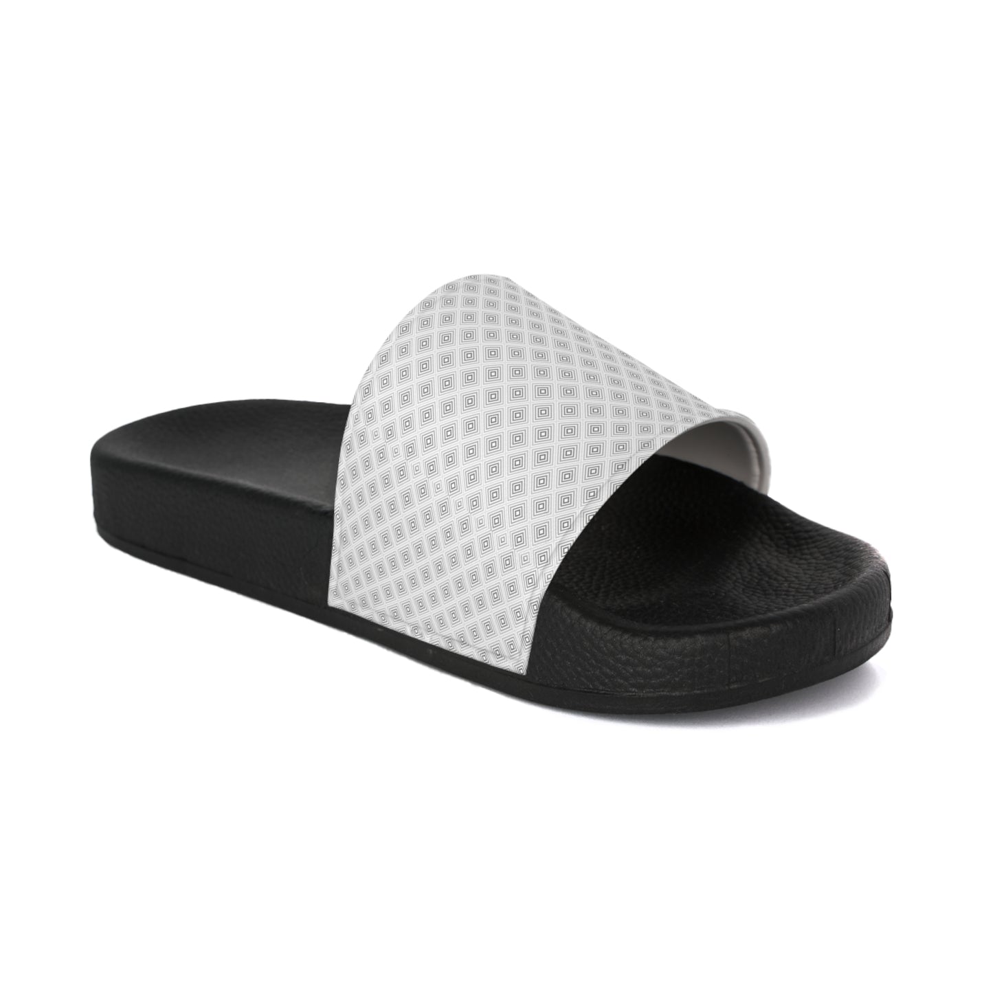 Women's Minimalist White Strap Slide Sandals with Black Textured Sole