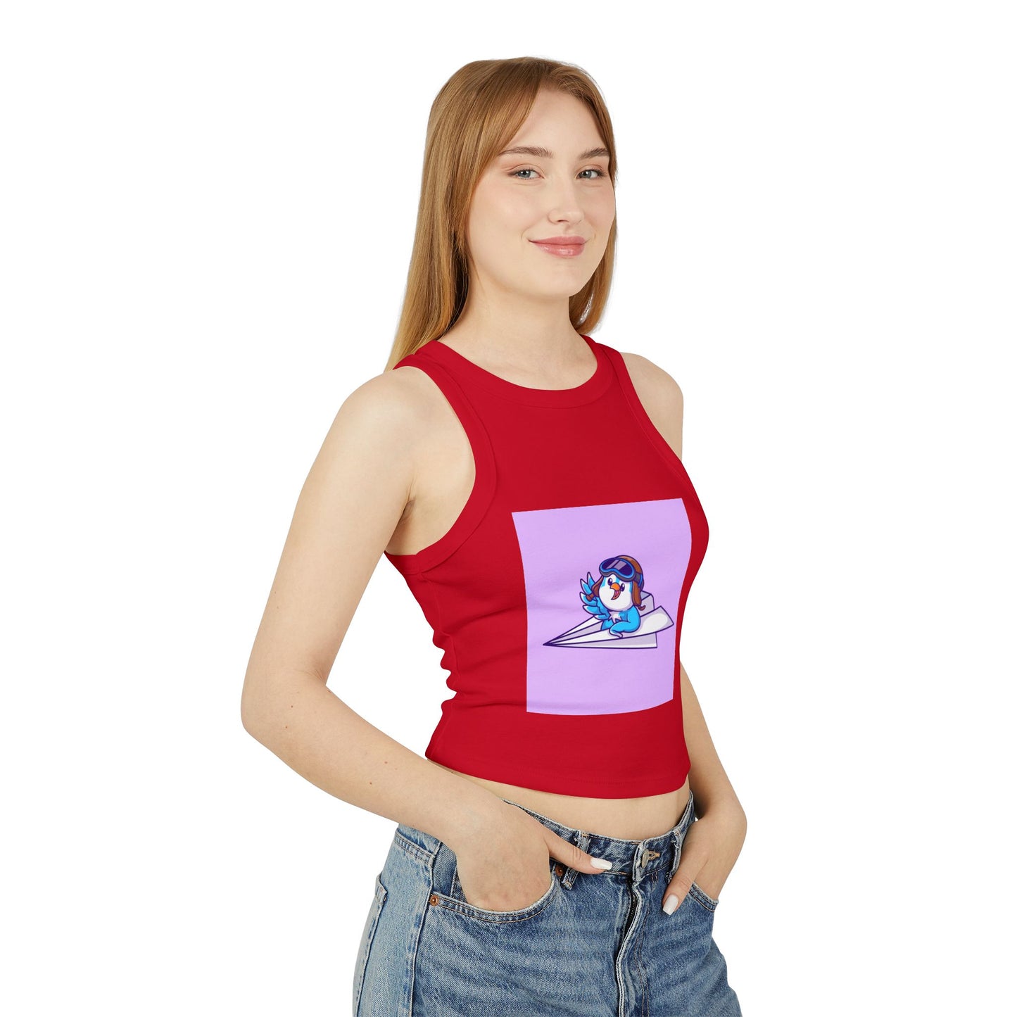 Playful Racer Tank Top with Whimsical Paper Plane Design