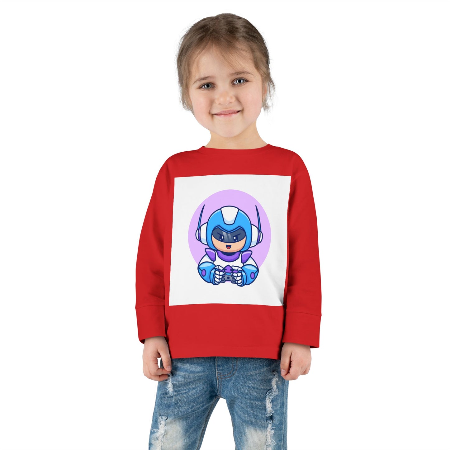 Blue Cyber Gamer Kids Tee Cartoon Robot Player Shirt